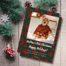 Weihnachtskarte floral grün Babys erstes Weihnacht