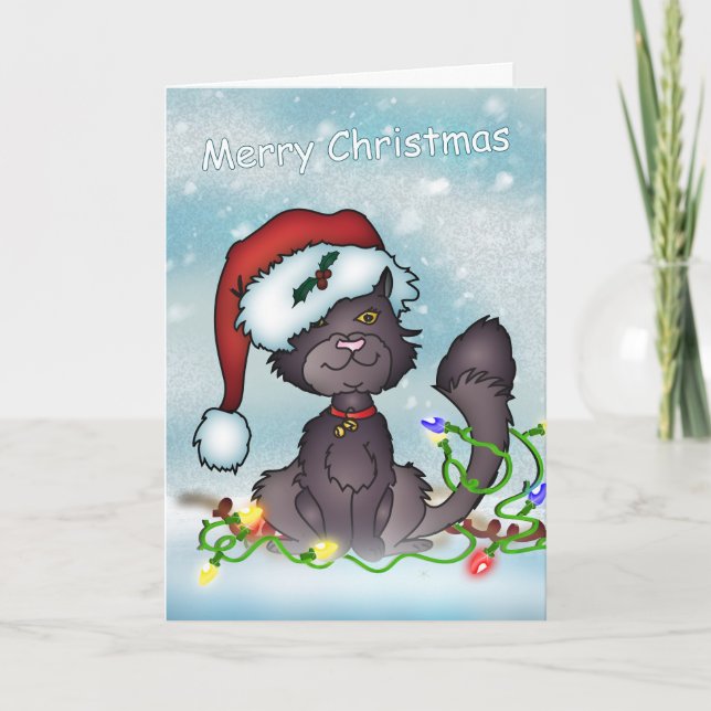 Weihnachtskarte - Frohe Weihnachten Graue Katze (Vorderseite)