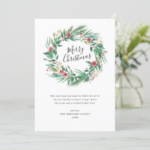 Weihnachtskarte für Aquarellkiefer und Berry-Kranz Einladung