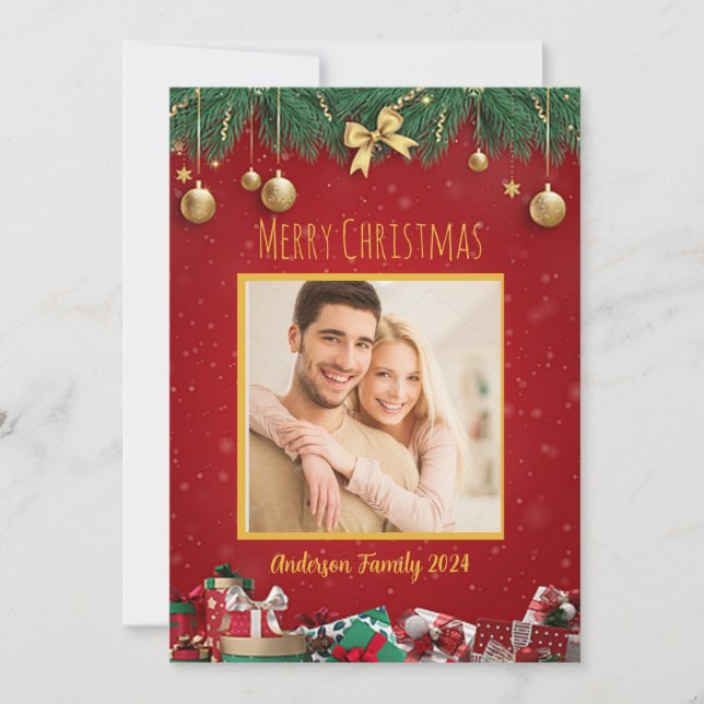 Weihnachtskarte für das Foto einer Familie Einladung (Vorderseite)