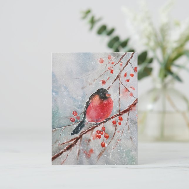 Weihnachtskarte für den Watercolor Bird | festlich Postkarte (Stehend Vorderseite)