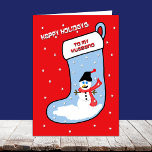 Weihnachtskarte für Ehemänner — Strumpf Snowman Feiertagskarte<br><div class="desc">Dieser Weihnachtsfest Strumpf ist gefüllt mit Liebe für deinen Ehemann zu Weihnachten. Copyright Kathy Henis</div>