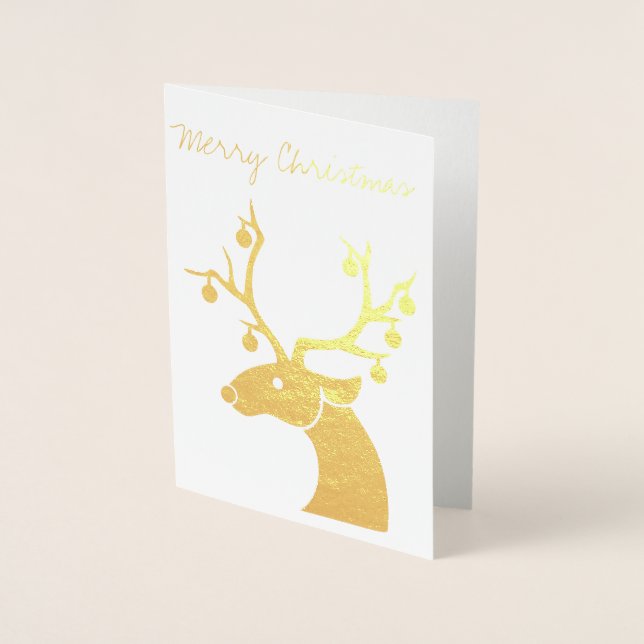 Weihnachtskarte für Gold Foil Rentiere Folienkarte (Vorderseite)