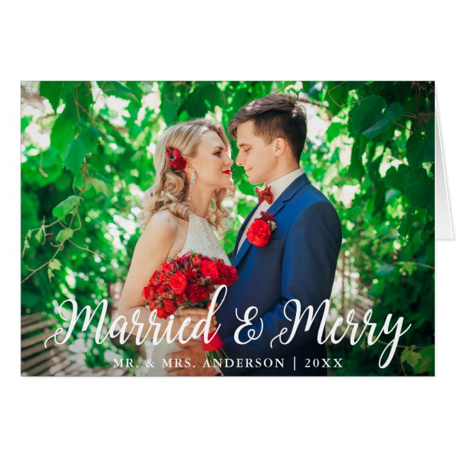 Weihnachtskarte für Hochzeiten Verheiratet & Merry (Vorderseite (Horizontal))