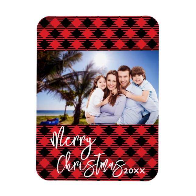 Weihnachtskarte für kariertes Foto - Bildmotiv-Sak Magnet (Vertikal)