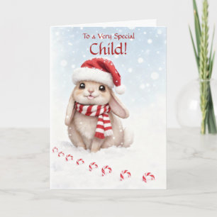Weihnachtskarte für Kinder mit süßem Hasen im Schn Karte