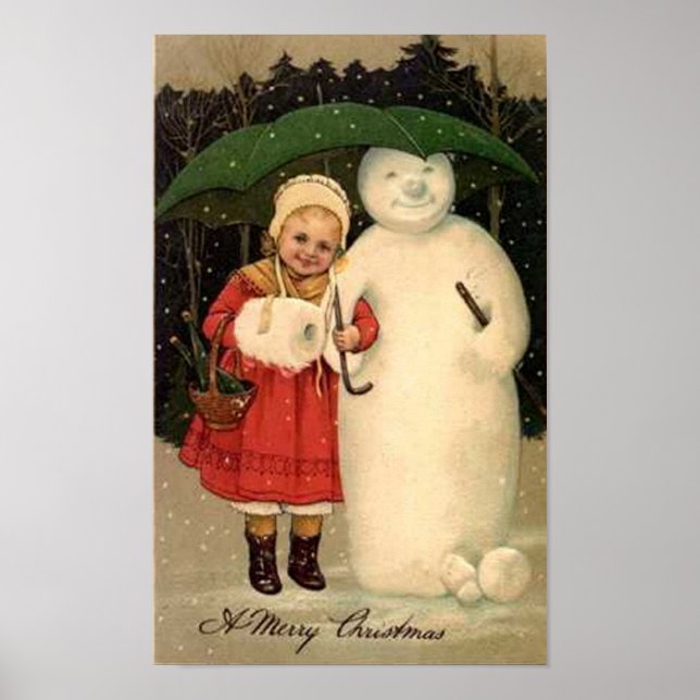 Weihnachtskarte für Kinder und Schneemann Poster (Vorne)