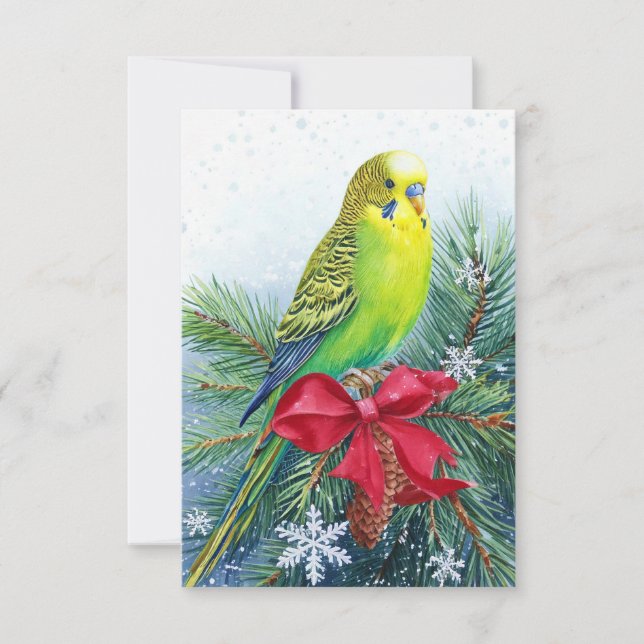 Weihnachtskarte für Parakeet und Weihnachtsbäume Dankeskarte (Vorderseite)