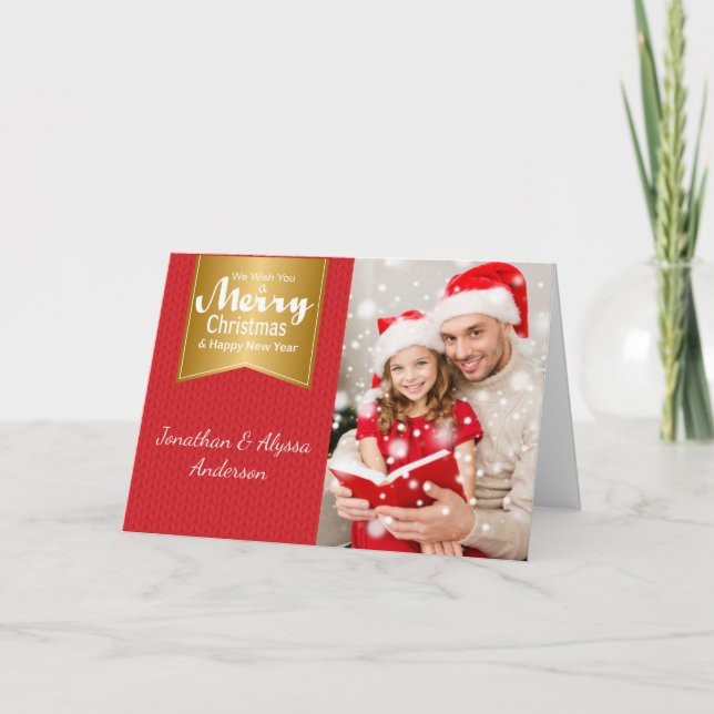 Weihnachtskarte für Rot und Gold Foto Karte (Vorderseite)