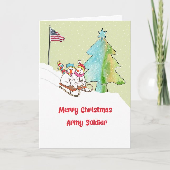 Weihnachtskarte für Soldaten der Armee mit Schneem Dankeskarte (Vorderseite)