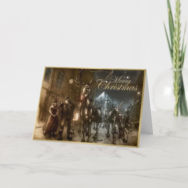 Weihnachtskarte für Steampunk und Rentiere Feiertagskarte (Vorderseite)