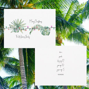 Weihnachtskarte für tropische Blätter und Lichter  Mitteilungskarte