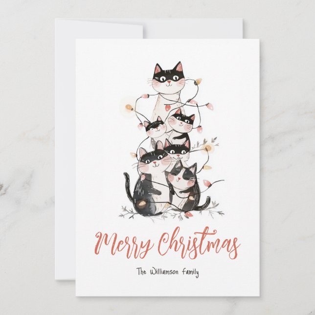 Weihnachtskarte für verkettete Katzen Feiertagskarte (Vorderseite)