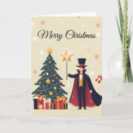 Weihnachtskarte für Zauberer und Weihnachtsbaumen Feiertagskarte