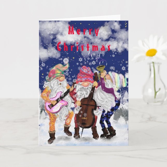 Weihnachtskarte Happy Gnomes Music Band Karte (Kleine Pflanze)