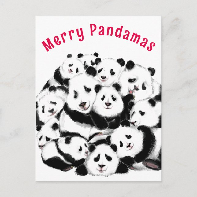 Weihnachtskarte Happy Pandas Family - Malerei Postkarte (Vorderseite)