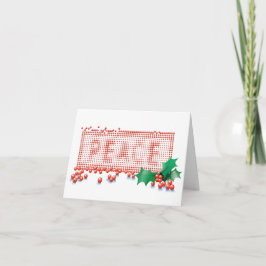Weihnachtskarte Holly and Beeren PEACE Design Feiertagskarte