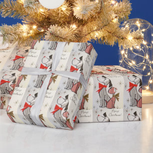 Weihnachtskarte Hund & Katze Rot & Schwarz Geschenkpapier