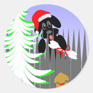 Weihnachtskarte Hunde Humor Santa Hunde mit Knoche Runder Aufkleber