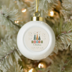 Weihnachtskarte im Mid-Century-Modern-Stil Keramik Kugel-Ornament