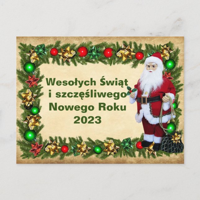 Weihnachtskarte im polnischen Wesołych Świąt Postkarte (Vorderseite)