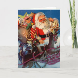 Weihnachtskarte im Vintagen Stil & Reindee & Toys Feiertagskarte