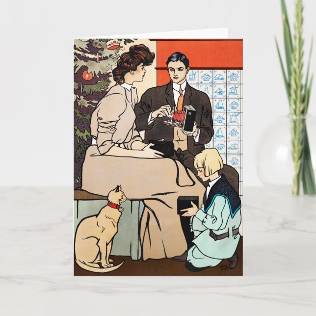 Weihnachtskarte Jugendstil Familienausweis Feiertagskarte (Vorderseite)
