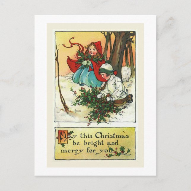 Weihnachtskarte "Kinder mit Weihnachten Holly" (Vorderseite)