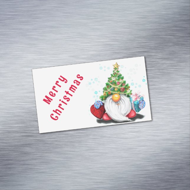 Weihnachtskarte Magnet Gnome mit Geschenken (Beispiel)