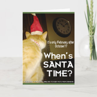 Weihnachtskarte mit ängstlicher Betrunkener Katze Feiertagskarte