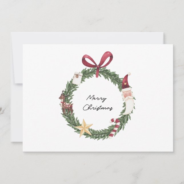 Weihnachtskarte mit Aquarellkranz Einladung (Vorderseite)