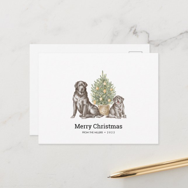 Weihnachtskarte mit Black Labrador Dog Family Postkarte (Vorderseite/Rückseite Beispiel)