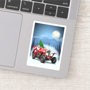 Weihnachtskarte mit Cartoon Retroauto & cool Santa Aufkleber