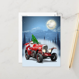 Weihnachtskarte mit Cartoon Retroauto & cool Santa Feiertagspostkarte
