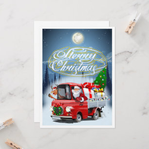 Weihnachtskarte mit Cartoon Santa`s LKW