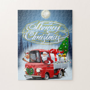 Weihnachtskarte mit Cartoon Santa`s LKW