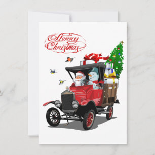 Weihnachtskarte mit Cartoon Santa`s LKW