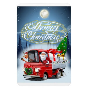Weihnachtskarte mit Cartoon Santa`s LKW Magnet