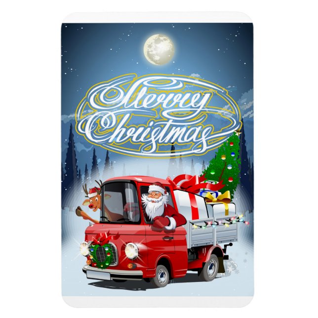Weihnachtskarte mit Cartoon Santa`s LKW Magnet (Vertikal)