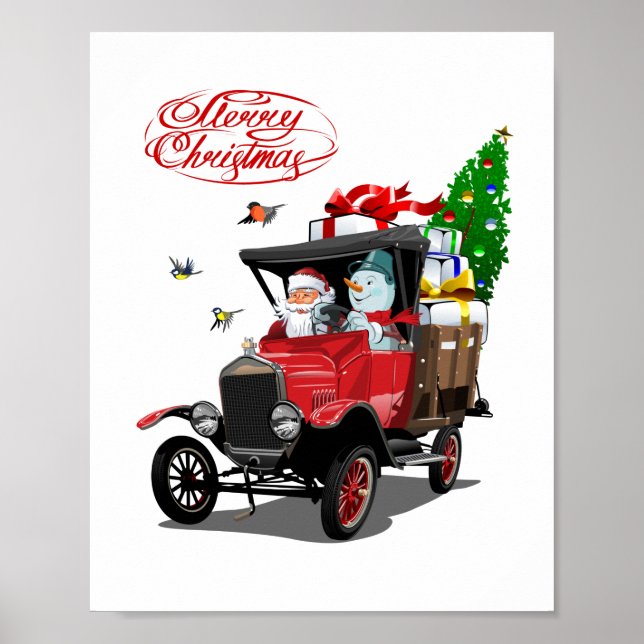 Weihnachtskarte mit Cartoon Santa`s LKW Poster (Vorne)