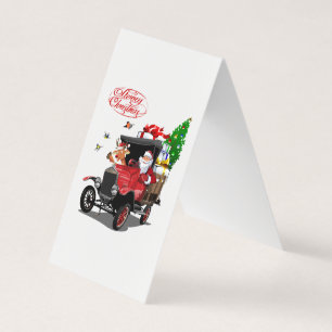 Weihnachtskarte mit Cartoon Santa und Hirsche