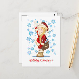 Weihnachtskarte mit Cartoon-Schneemädchen - Postbo Postkarte
