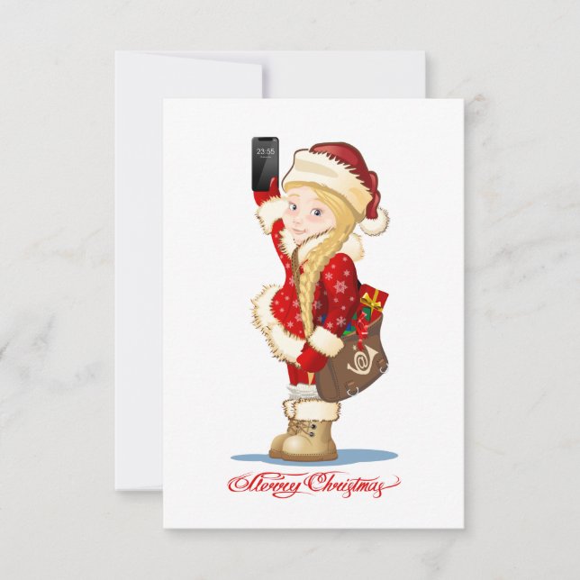 Weihnachtskarte mit Cartoon Snow Maiden - Postman (Vorderseite)