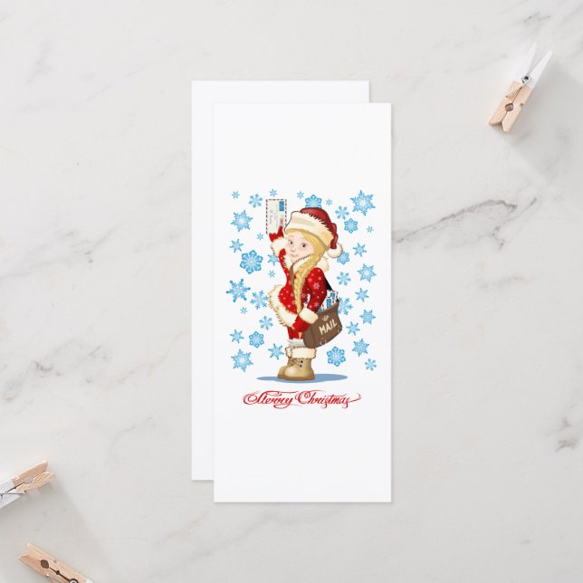 Weihnachtskarte mit Cartoon Snow Maiden - Postman (Vorderseite/Rückseite Beispiel)