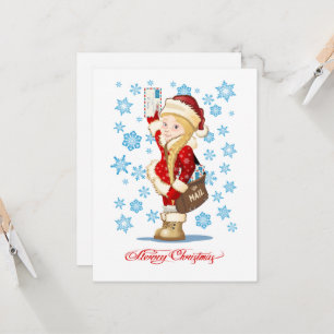 Weihnachtskarte mit Cartoon Snow Maiden - Postman