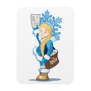 Weihnachtskarte mit Cartoon Snow Maiden - Postman Magnet