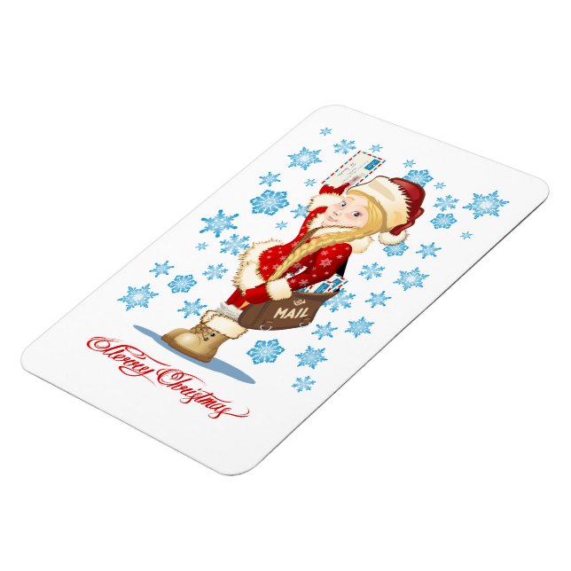 Weihnachtskarte mit Cartoon Snow Maiden - Postman Magnet (Linke Seite)