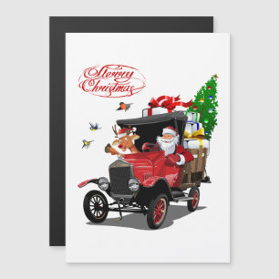 Weihnachtskarte mit Cartoon-Weihnachtsmann und Hir Magnetkarte