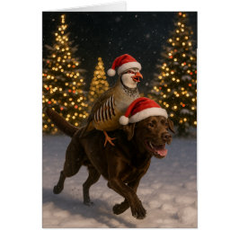 Weihnachtskarte mit Chocolate Labrador und Rebhuhn