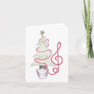 Weihnachtskarte mit Diskant-Schlüssel und Tannenba Karte